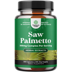 Natures Craft Extra Strength Saw Palmetto bottle promoting urinary support and hair health.