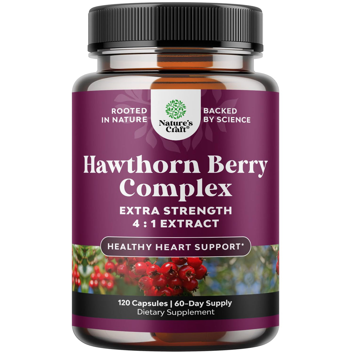 Natures Craft Hawthorn berry capsules bottle for daily heart support