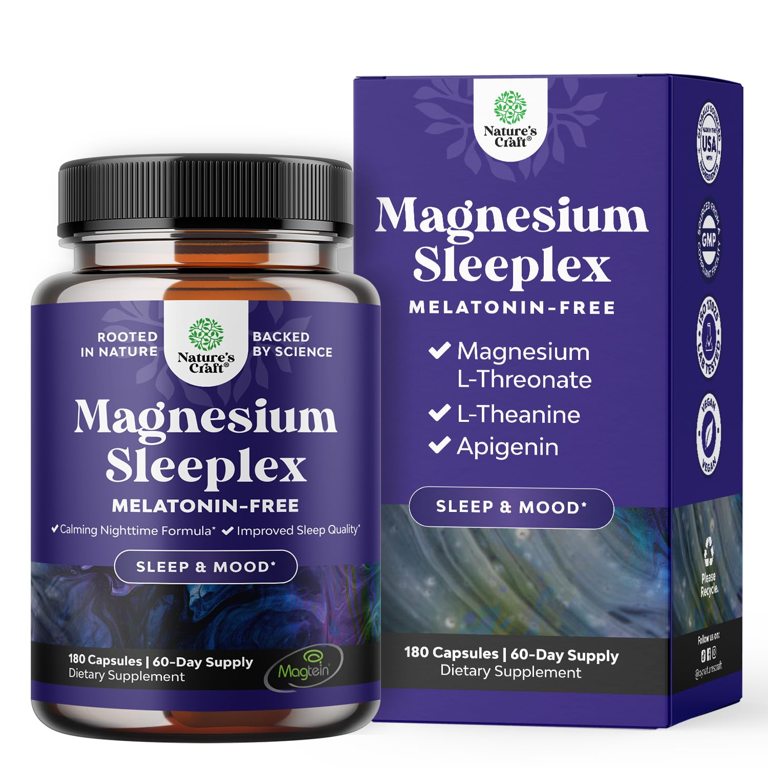 Nature's Craft high-absorption magnesium sleep bottle promotes calm nights