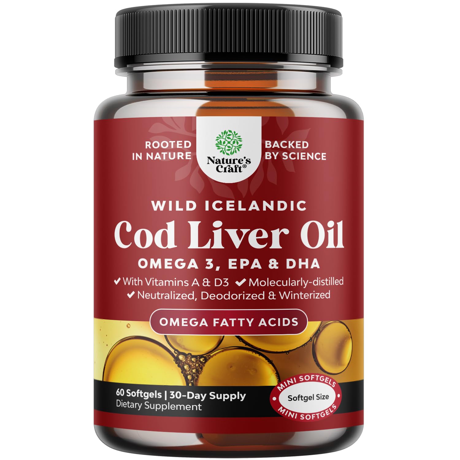 Natures Craft Icelandic cod liver oil softgels bottle captures a premium heart-healthy omega-3 source