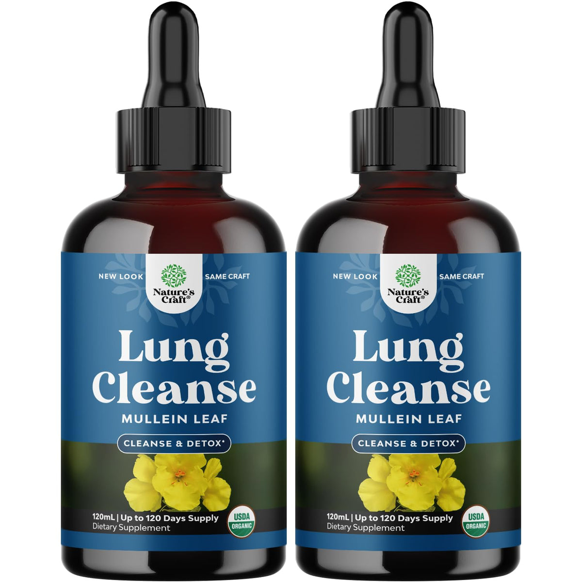Natures Craft Mullein Drops bottle closeup showing organic blend for lung support