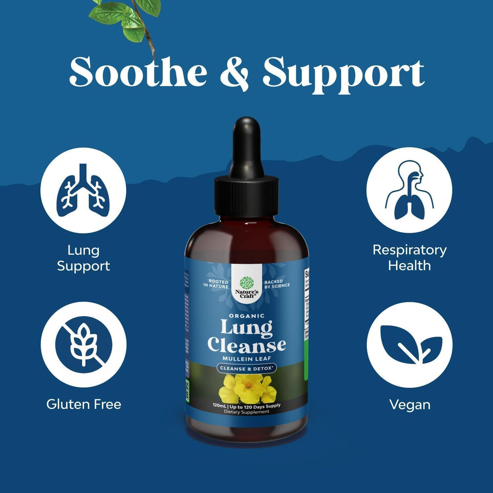 Natures Craft Mullein Drops organic seal and ingredients overview.