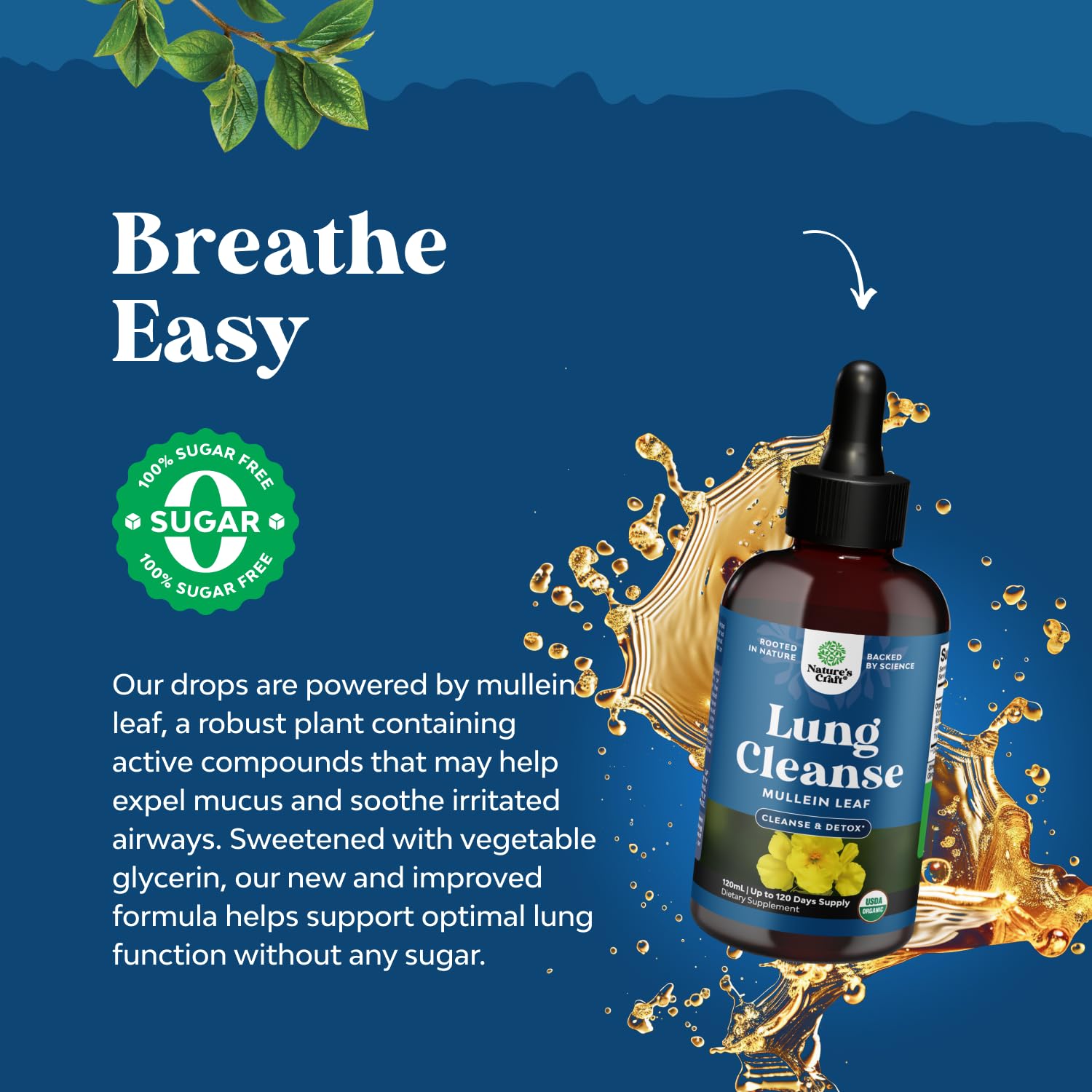 Natures Craft Mullein Drops under-tongue use supports quick absorption for respiration