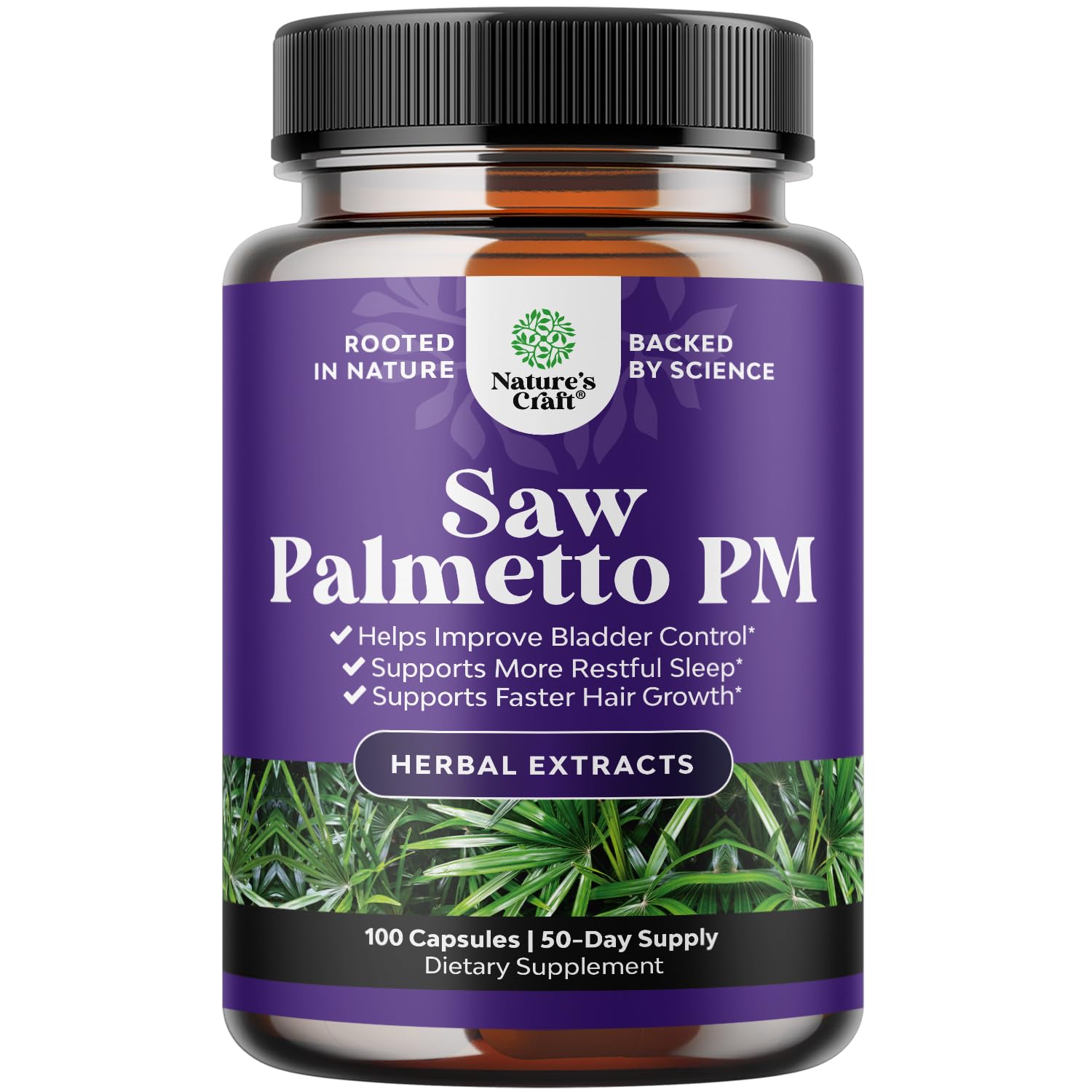 Nature's Craft Nighttime Defense bottle front showing saw palmetto capsules for bladder comfort.