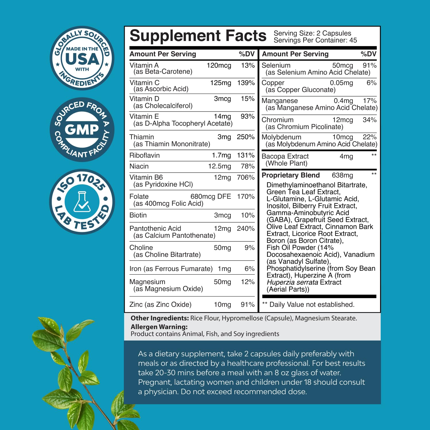 Natures Craft capsules on white surface for easy dosing and focus support.