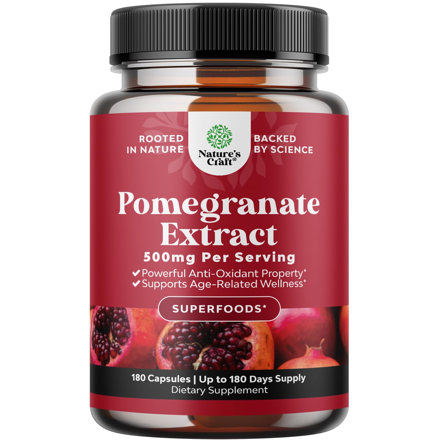Natures Craft pomegranate capsules bottle for daily antioxidant support.