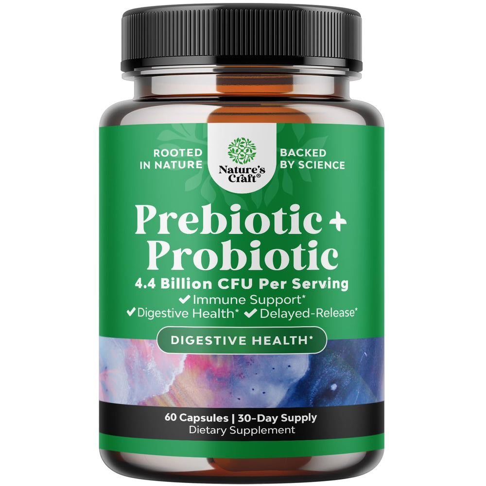 Natures Craft prebiotics-probiotics bottle-front for daily gut support.
