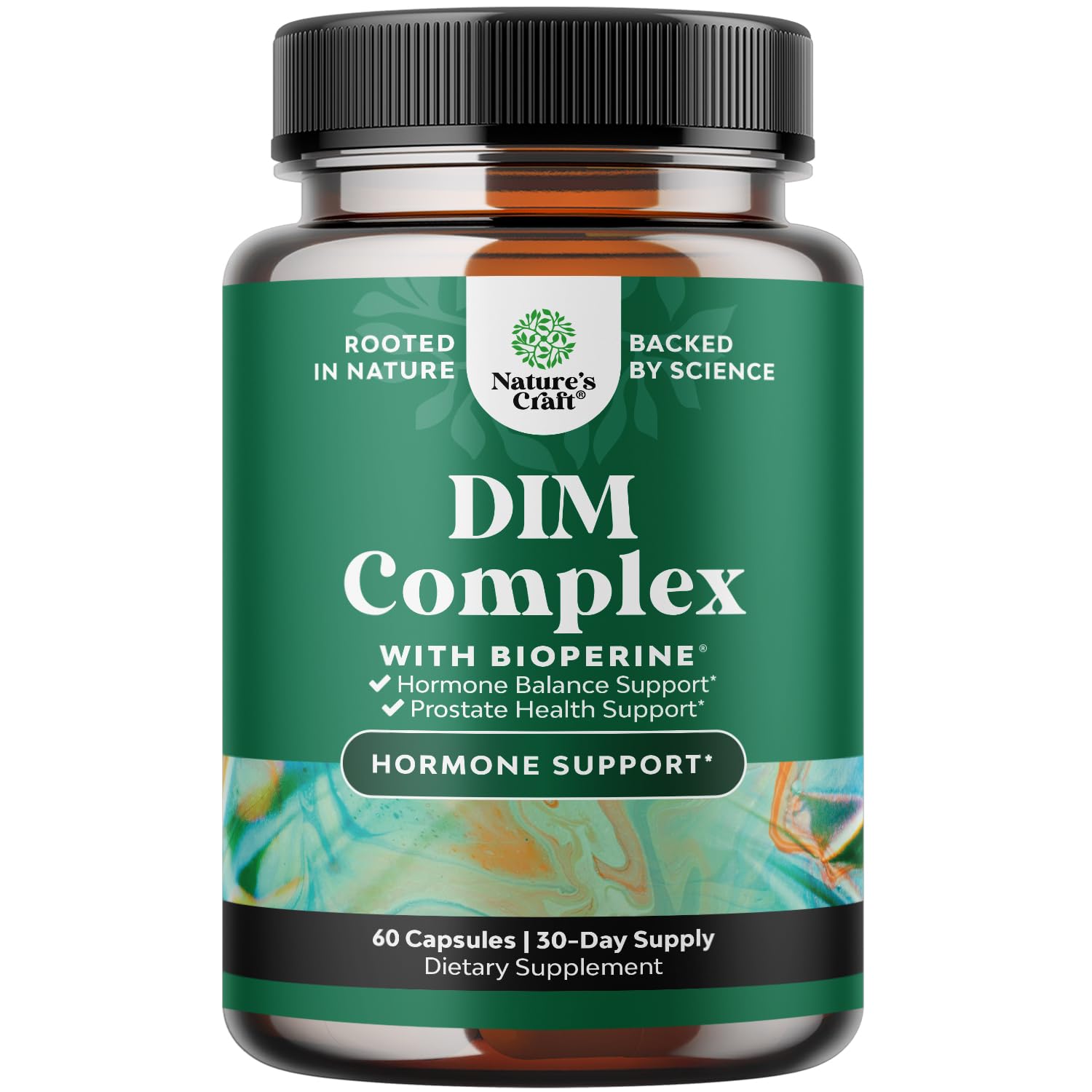 Natures Craft Pure DIM bottle on a clean countertop supports balanced hormones