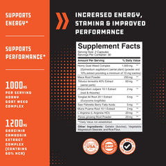 Natures Craft testosterone supplement label close-up showing ingredient highlights.