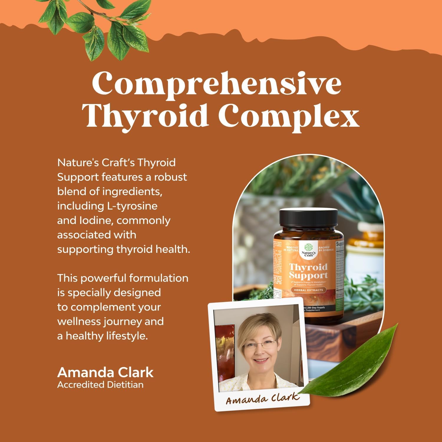 Close-up of Natures Craft Thyroid Support capsules highlighting herbal formula.