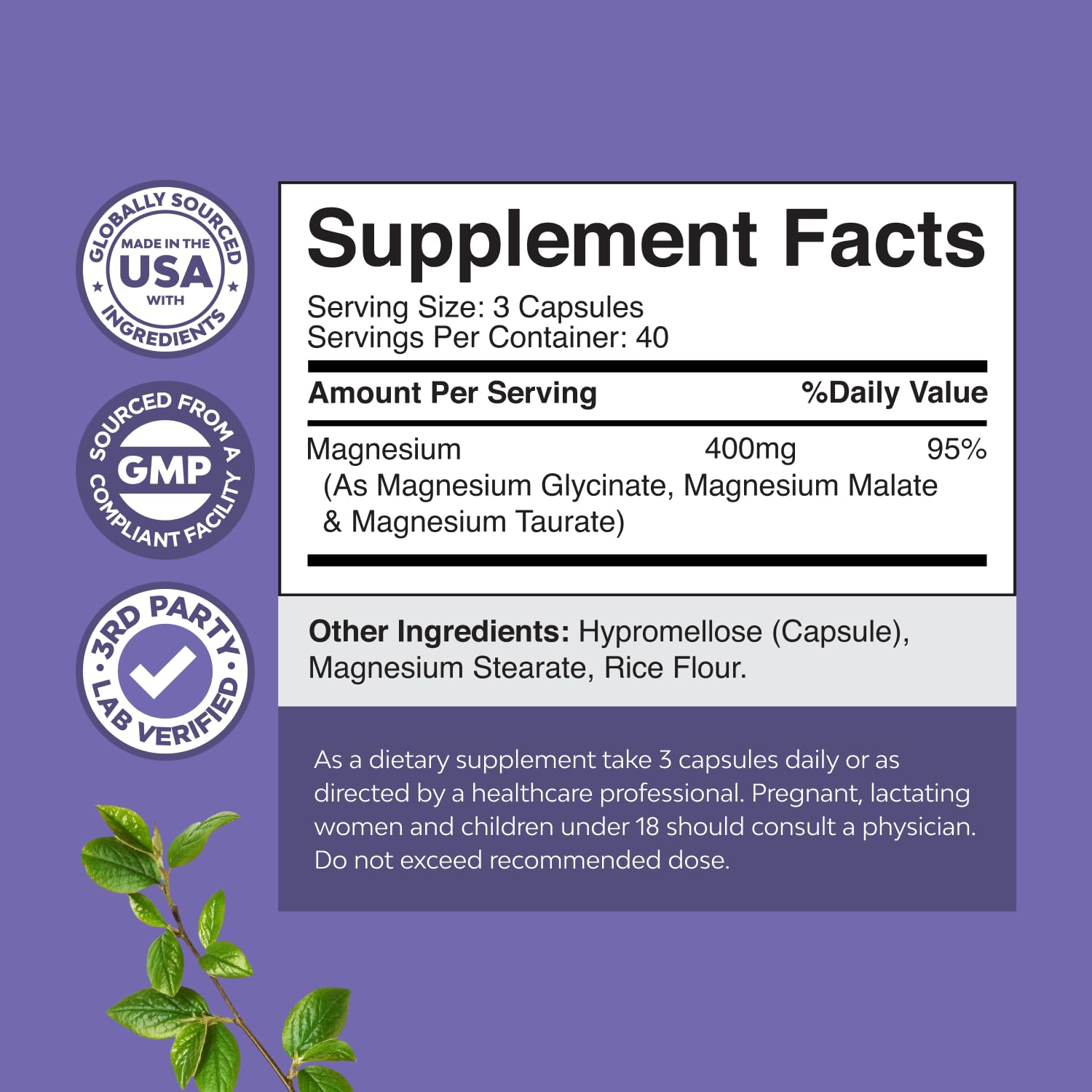 Natures Craft Triple Magnesium bottle label closeup emphasizes high-absorption formula