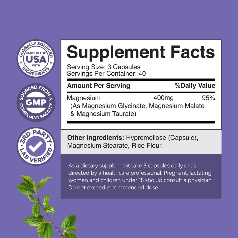 Natures Craft Triple Magnesium bottle label closeup emphasizes high-absorption formula