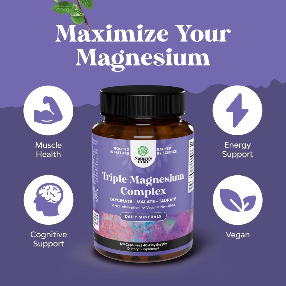 Natures Craft Triple Magnesium capsules ready for daily wellness and muscle support
