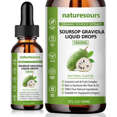 Naturesours Soursop extract bottle front view highlights purity and simple daily dosing.