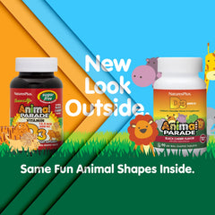 NaturesPlus Animal Parade animal-shaped chewables showing kid-friendly format.