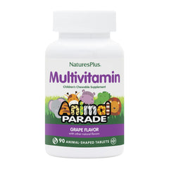 NaturesPlus Animal Parade animal-shaped tablets in grape flavor support daily nutrition.