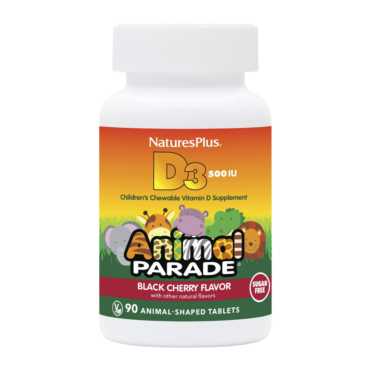 NaturesPlus Animal Parade bottle front view highlighting bone health support for growing kids.