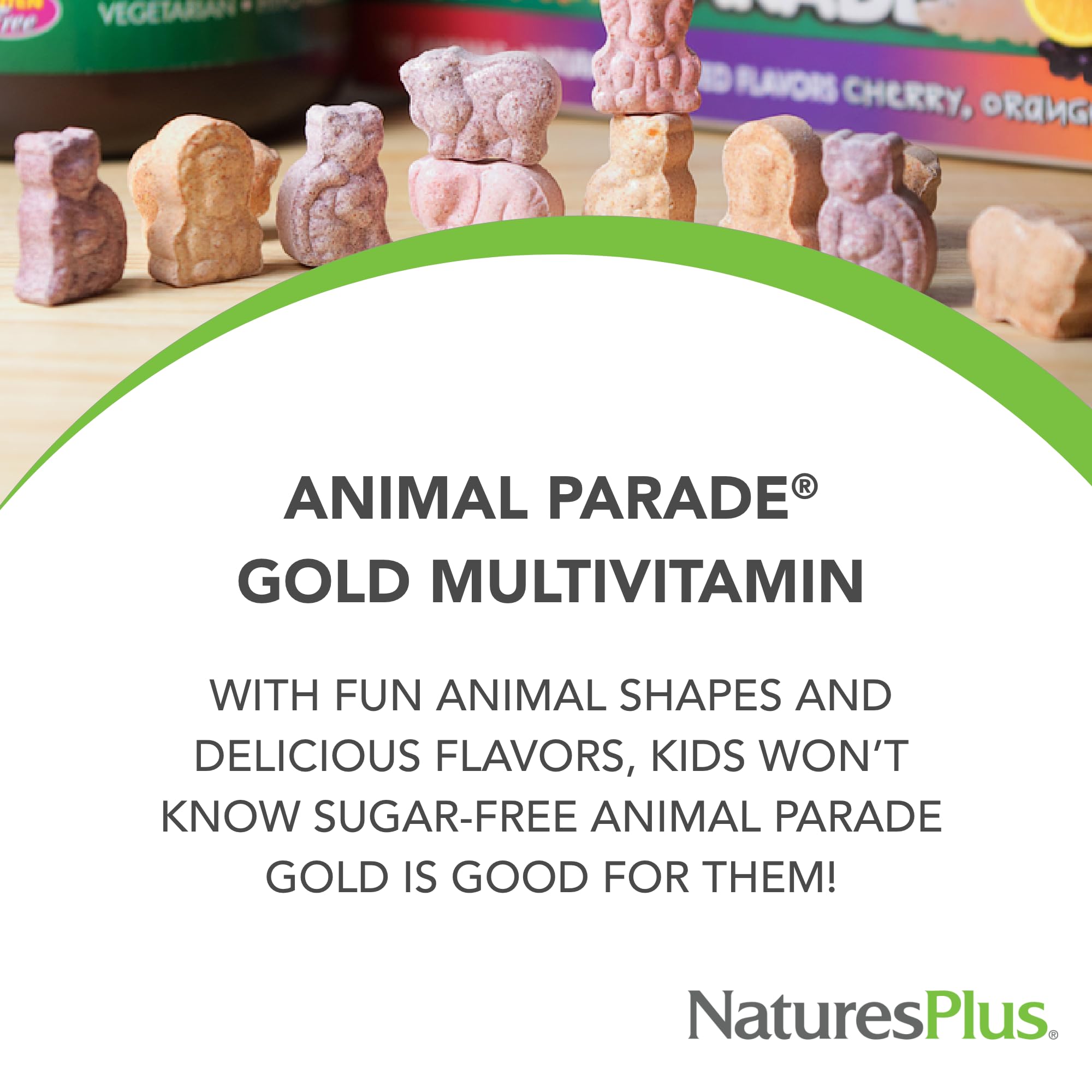 NaturesPlus Animal Parade Gold cherry-flavor chewables provide a fruity moment.