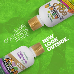 NaturesPlus Animal Parade Gold label close-up shows vegan and gluten-free notes for dietary compatibility.