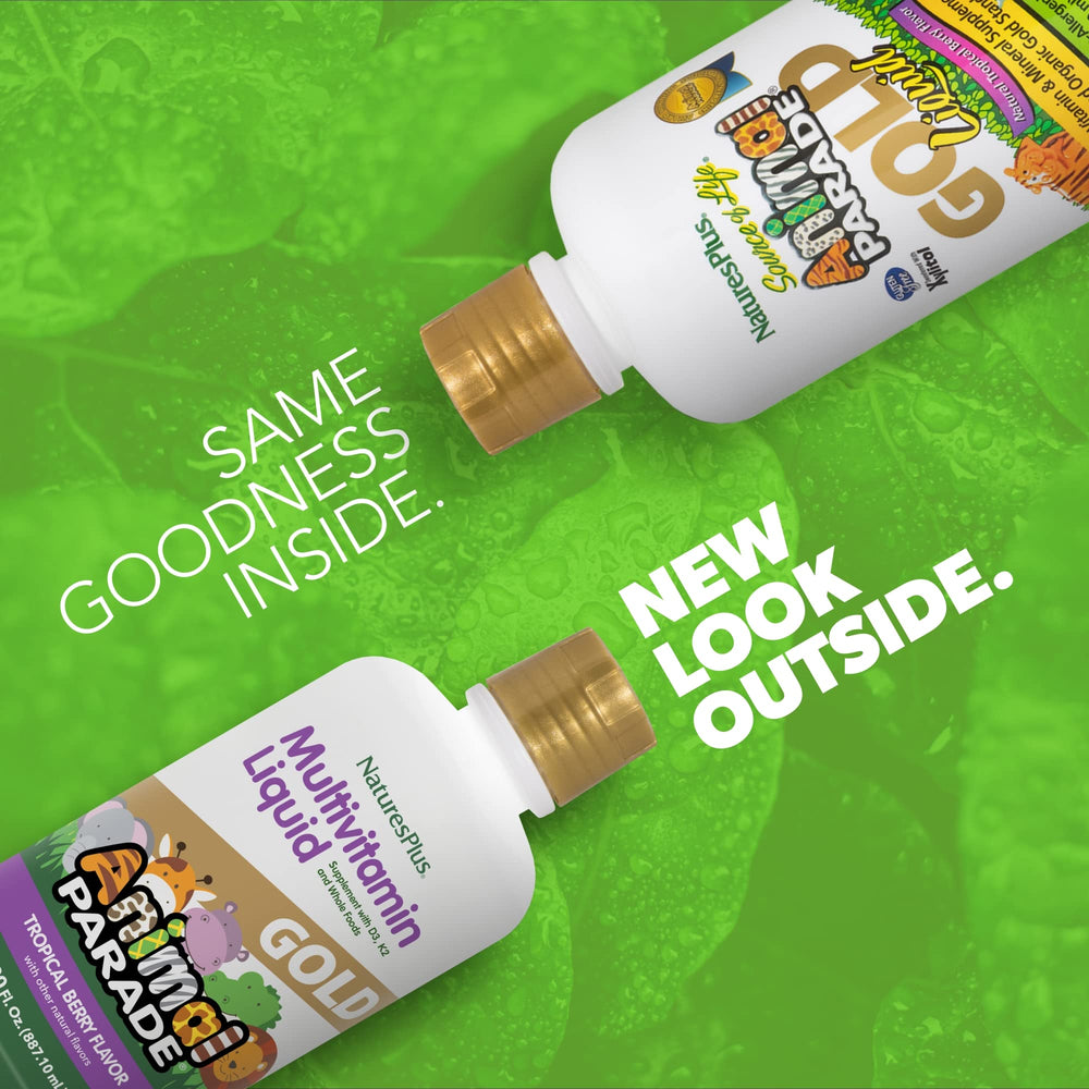 NaturesPlus Animal Parade Gold liquid pour for easy serving.