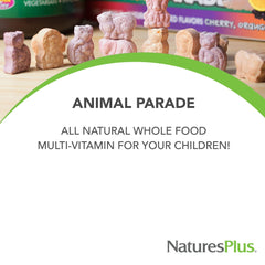 NaturesPlus Animal Parade Gold tropical berry flavor appealing to kids.