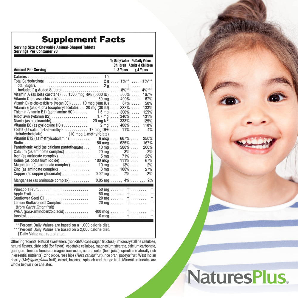 NaturesPlus Animal Parade cherry chewables child using the product at breakfast