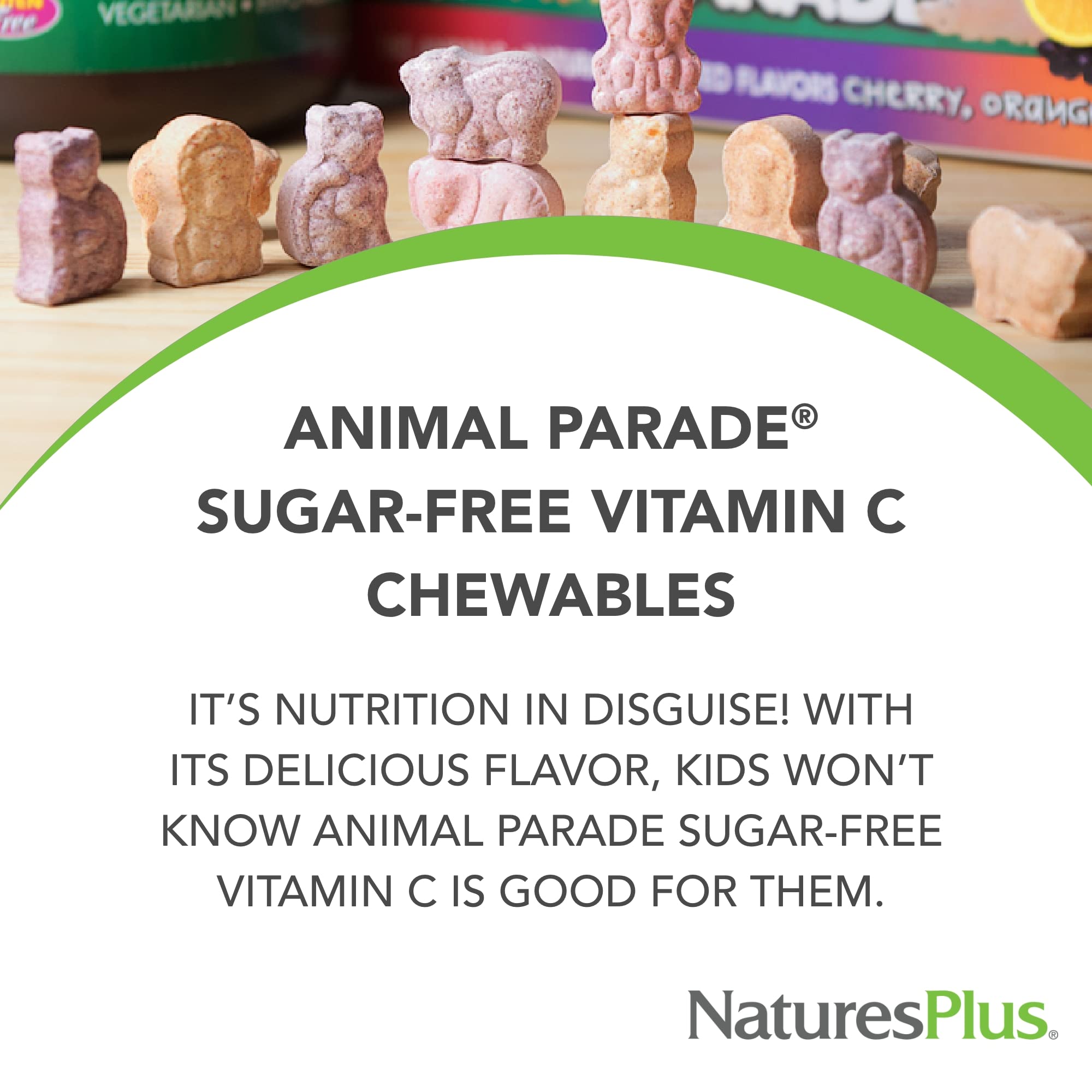 NaturesPlus Animal Parade orange-flavored chewables ideal for daily vitamin C for kids