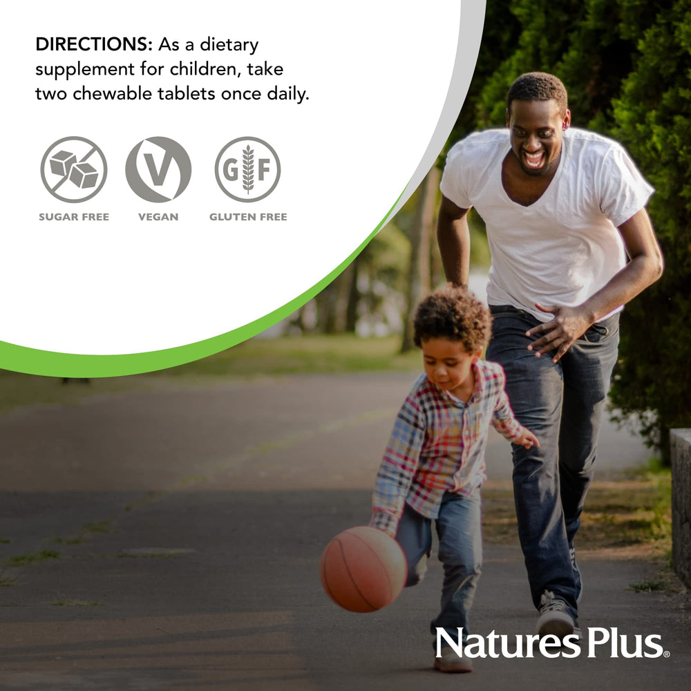 NaturesPlus Animal Parade bottle with bright tablets encourages routine for kids