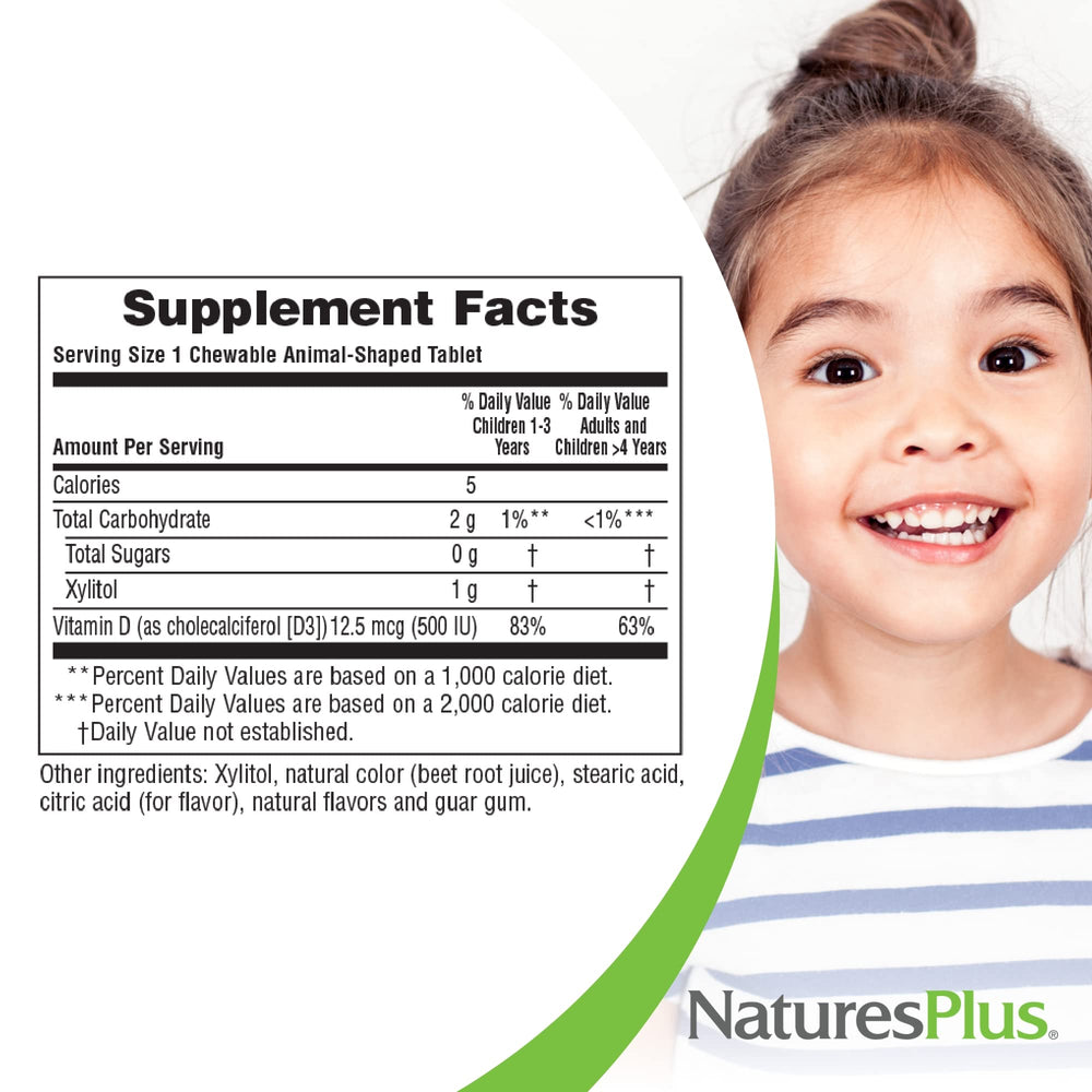 NaturesPlus Animal Parade vegetarian and gluten-free D3 formula for diverse diets.