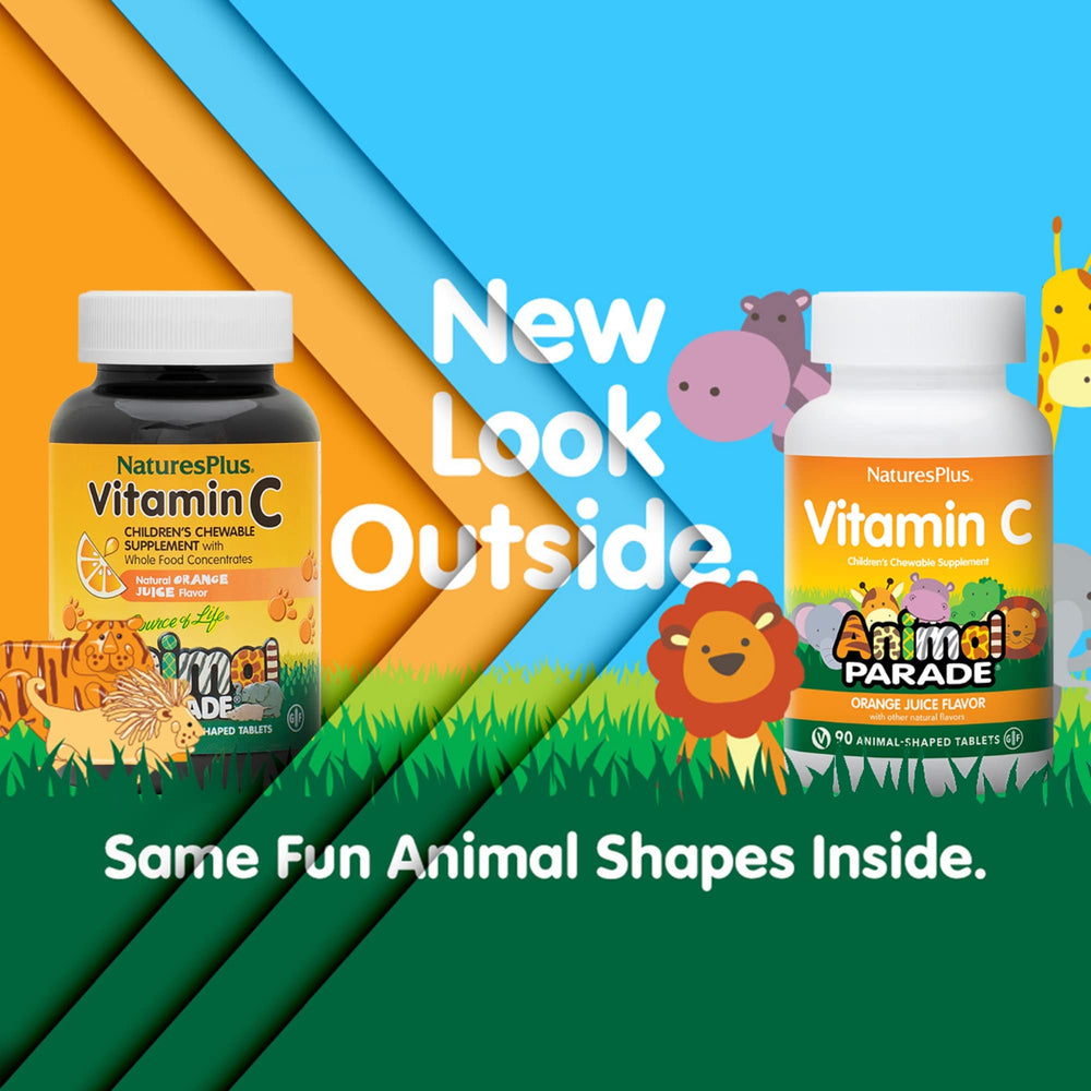 NaturesPlus Animal Parade Vitamin C chewables dragon shape, fun snack for kids.