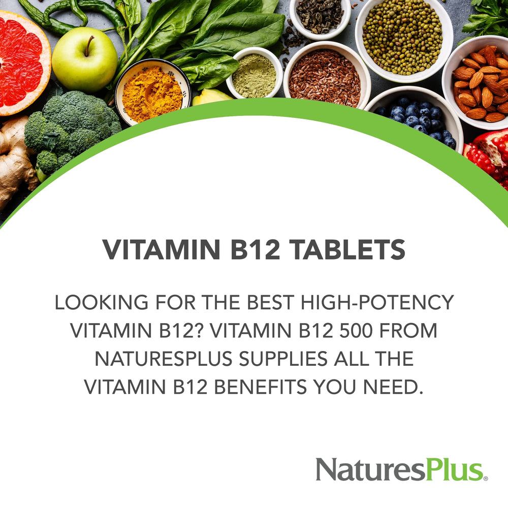 Vegetarian-friendly NaturesPlus B12 tablets in bottle