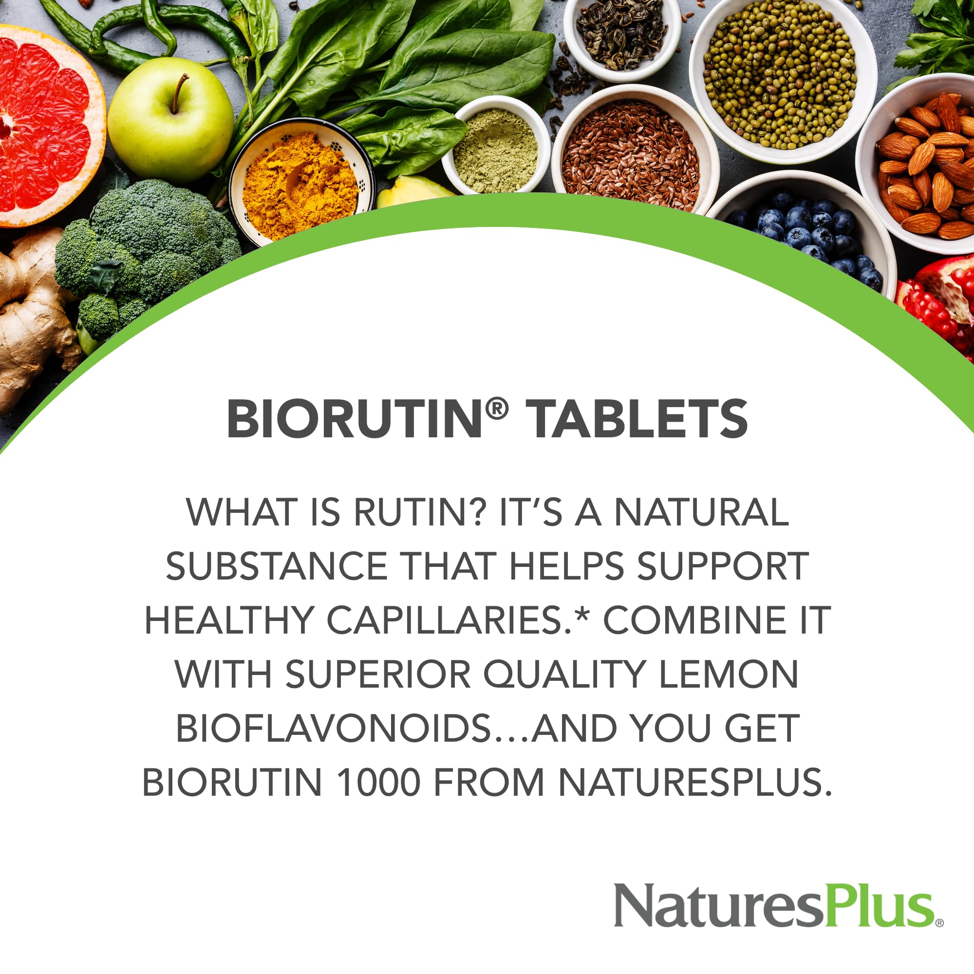 NaturesPlus Biorutin bottle packaging highlights new look while maintaining strict quality.