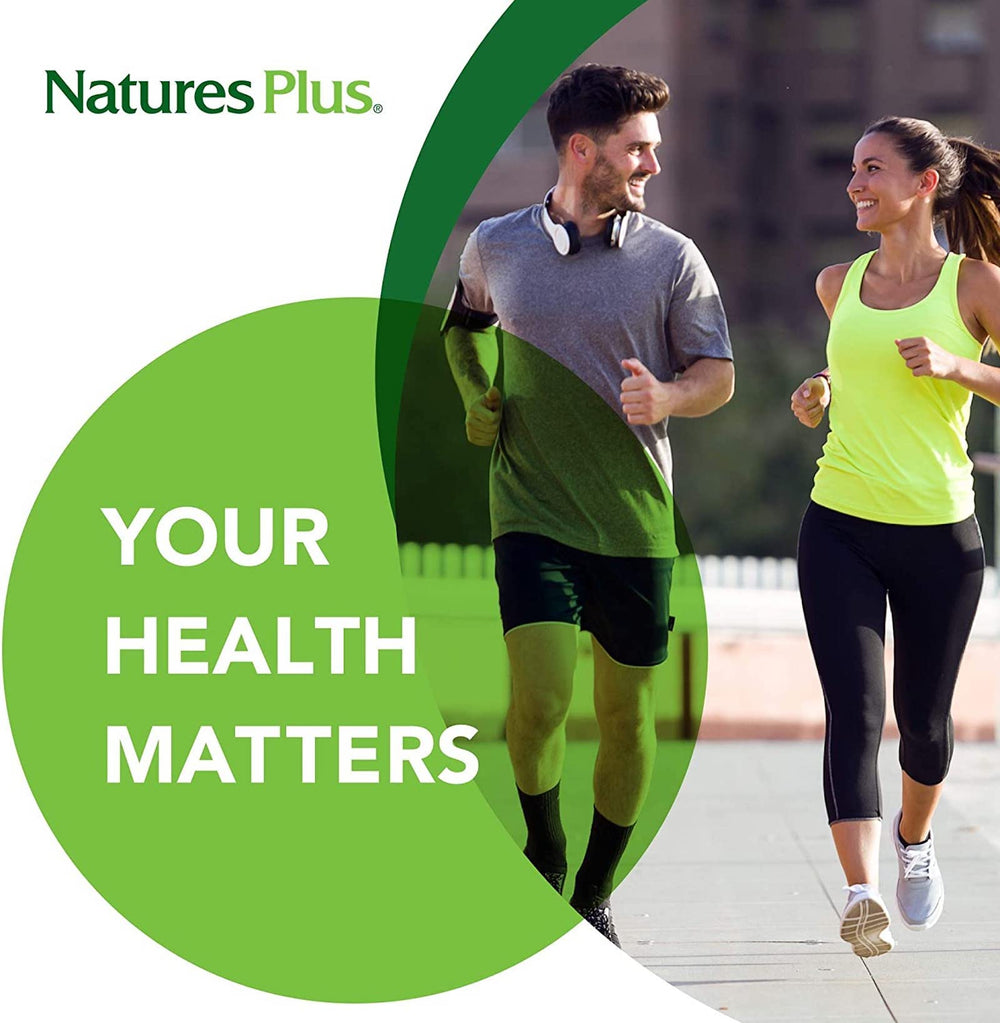 NaturesPlus Biotin bottle on countertop for daily routine use.