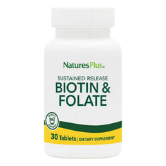 NaturesPlus Biotin & Folic Acid tablets in sustained-release bottle for daily wellness