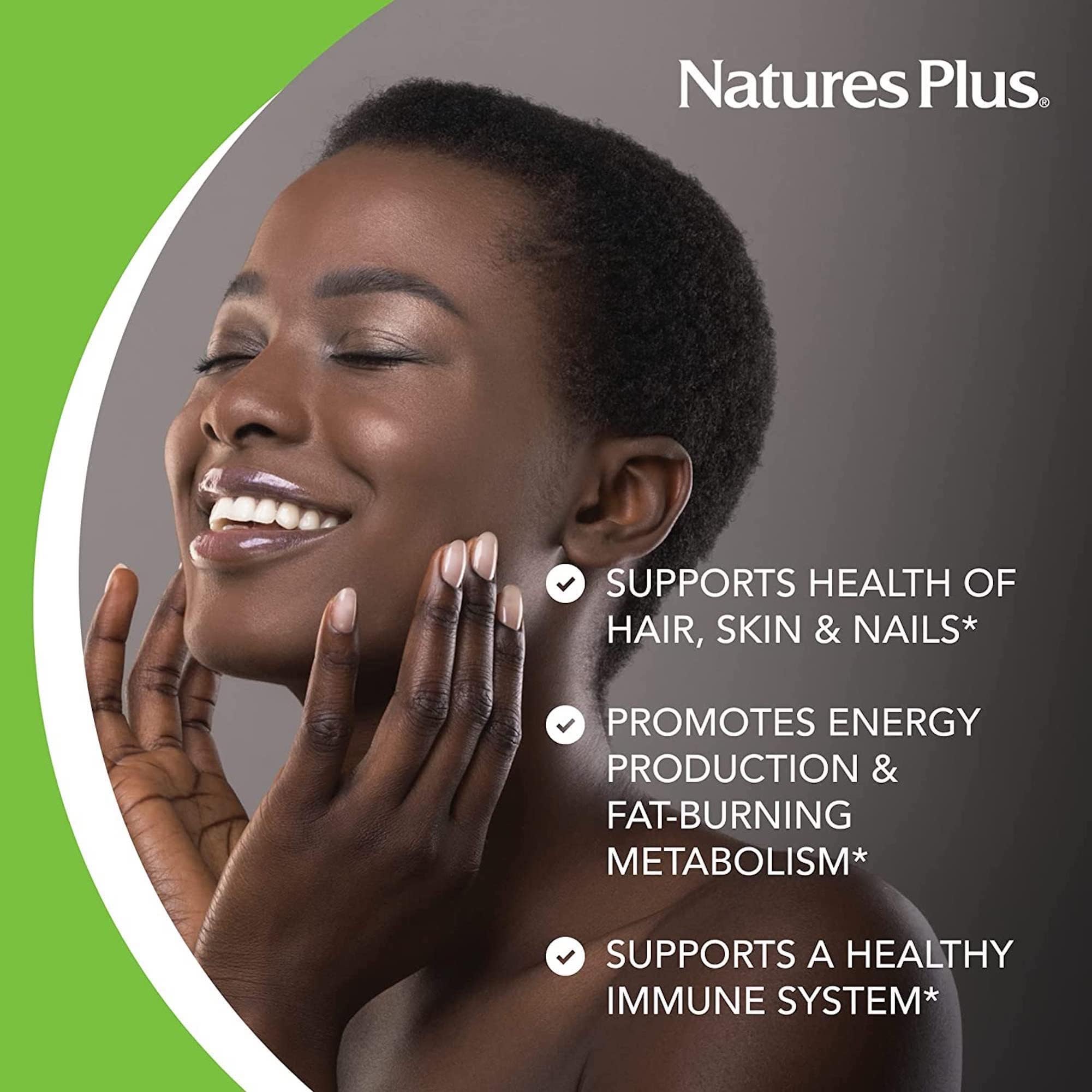 NaturesPlus Biotin packaging transition with old and new designs.
