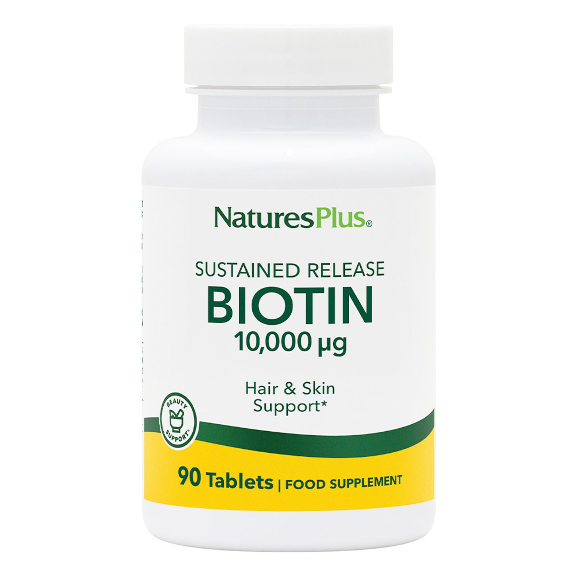 NaturesPlus Biotin sustained-release bottle front for steady daily release.