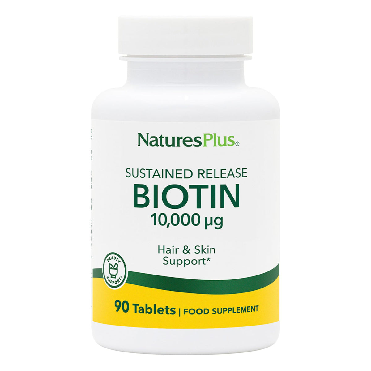 NaturesPlus Biotin sustained-release bottle front for steady daily release.
