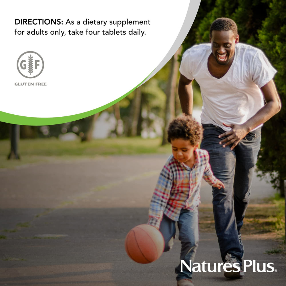 NaturesPlus bottle in kitchen scene illustrating daily wellness routine.