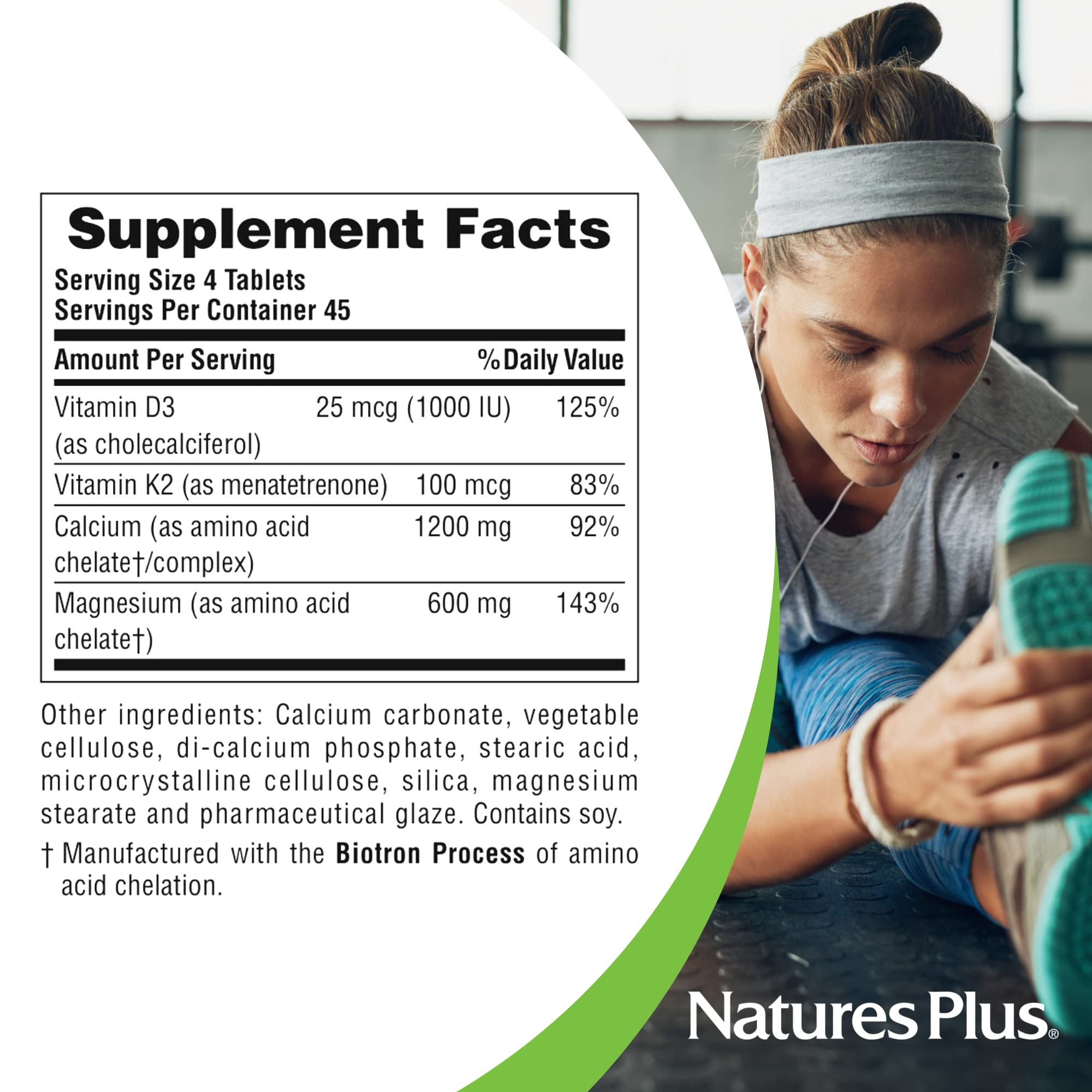 NaturesPlus purity seal and Prop 65 compliance on bottle.