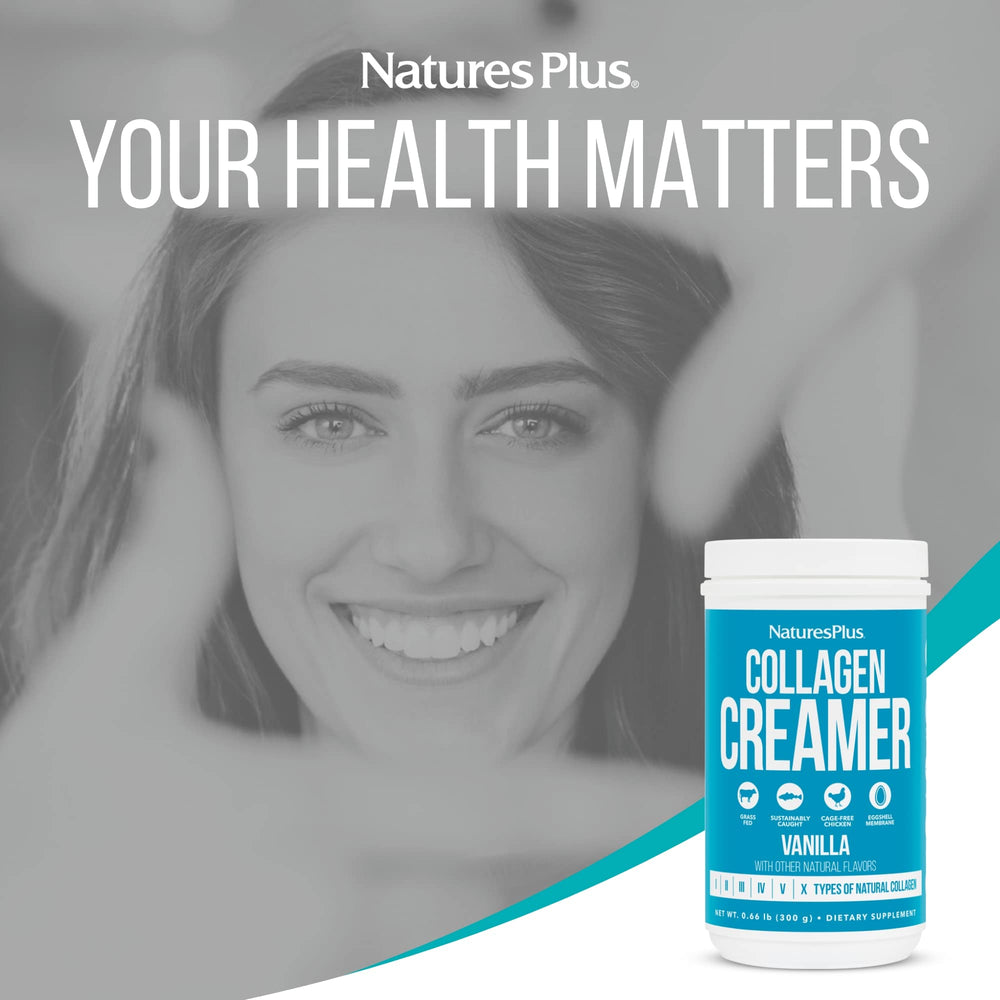 Nature'sPlus Collagen Creamer Vanilla in smoothie bowl for added flavor and texture.