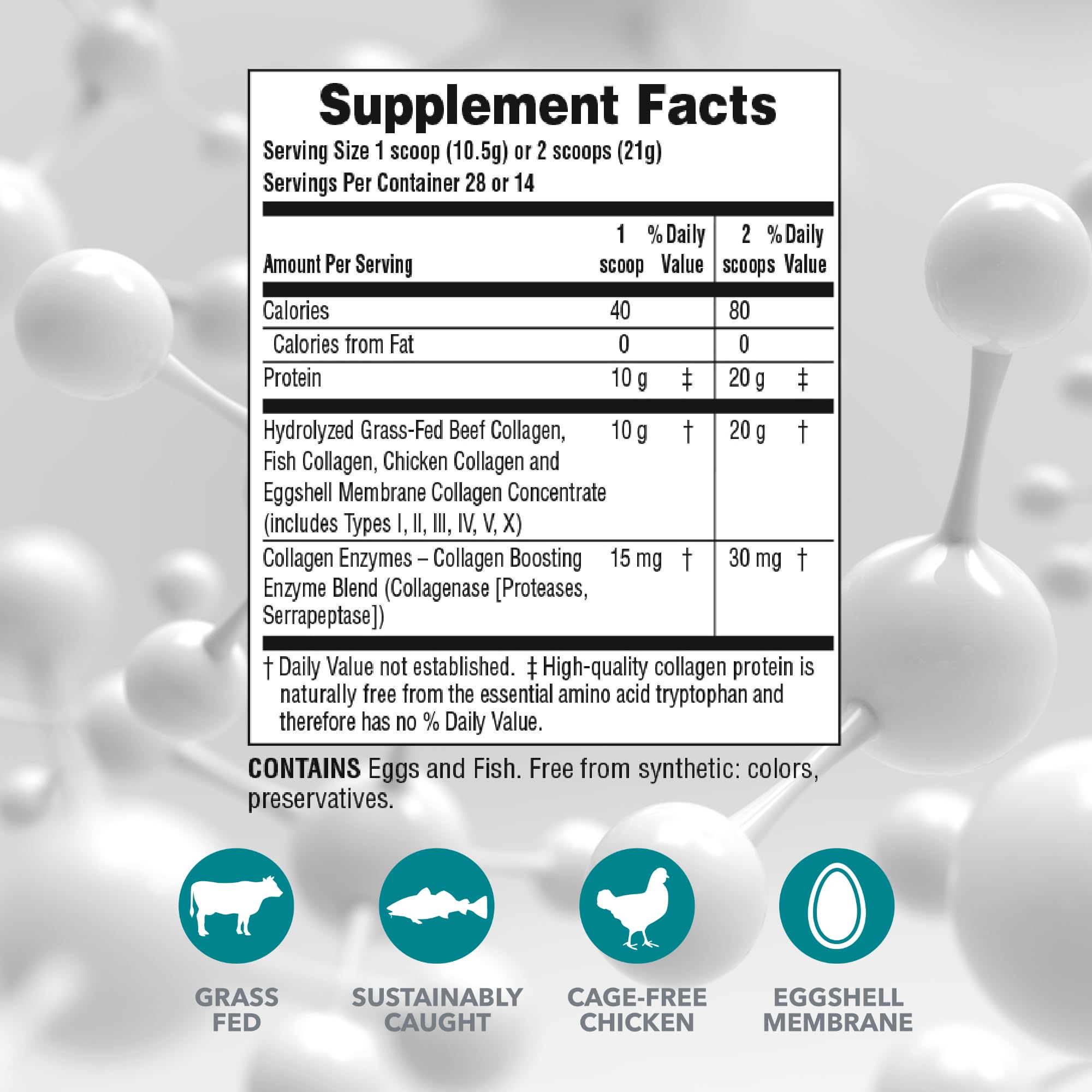 Nature's Plus Collagen Peptides scoop beside a glass for easy daily use.