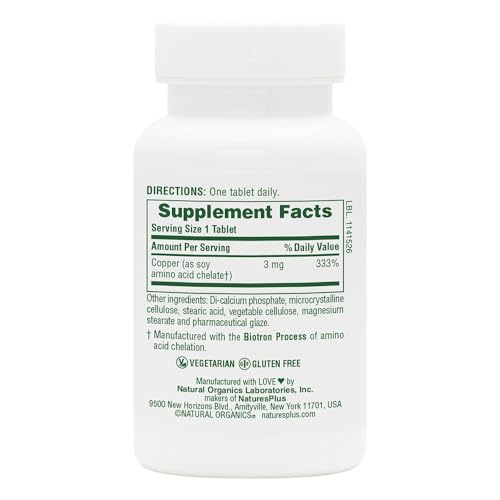 NaturesPlus Copper 3 mg label detail communicates quality and ingredient transparency.
