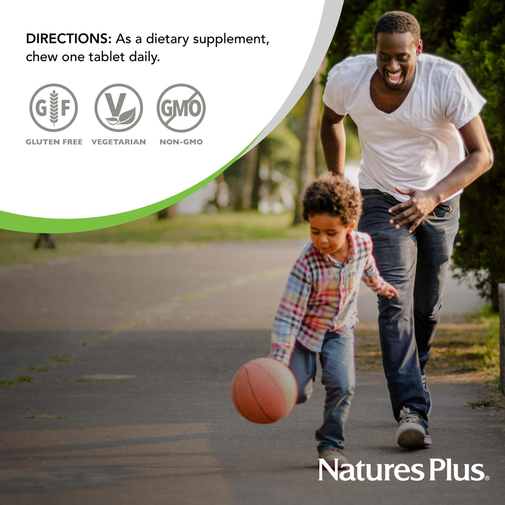NaturesPlus D-K Complex nutrition facts panel shows vegetarian, non-GMO ingredients.