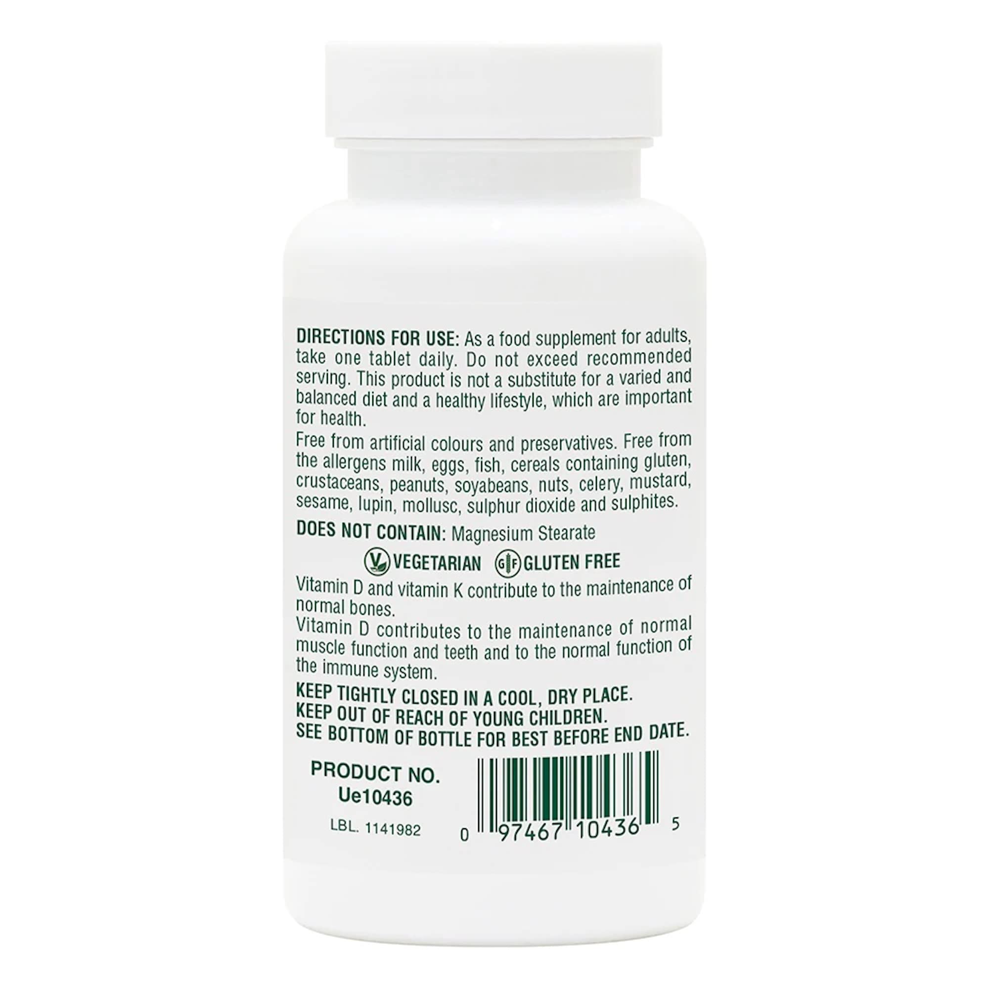 NaturesPlus D3 K2-90 tablets packaging with health benefits icons.