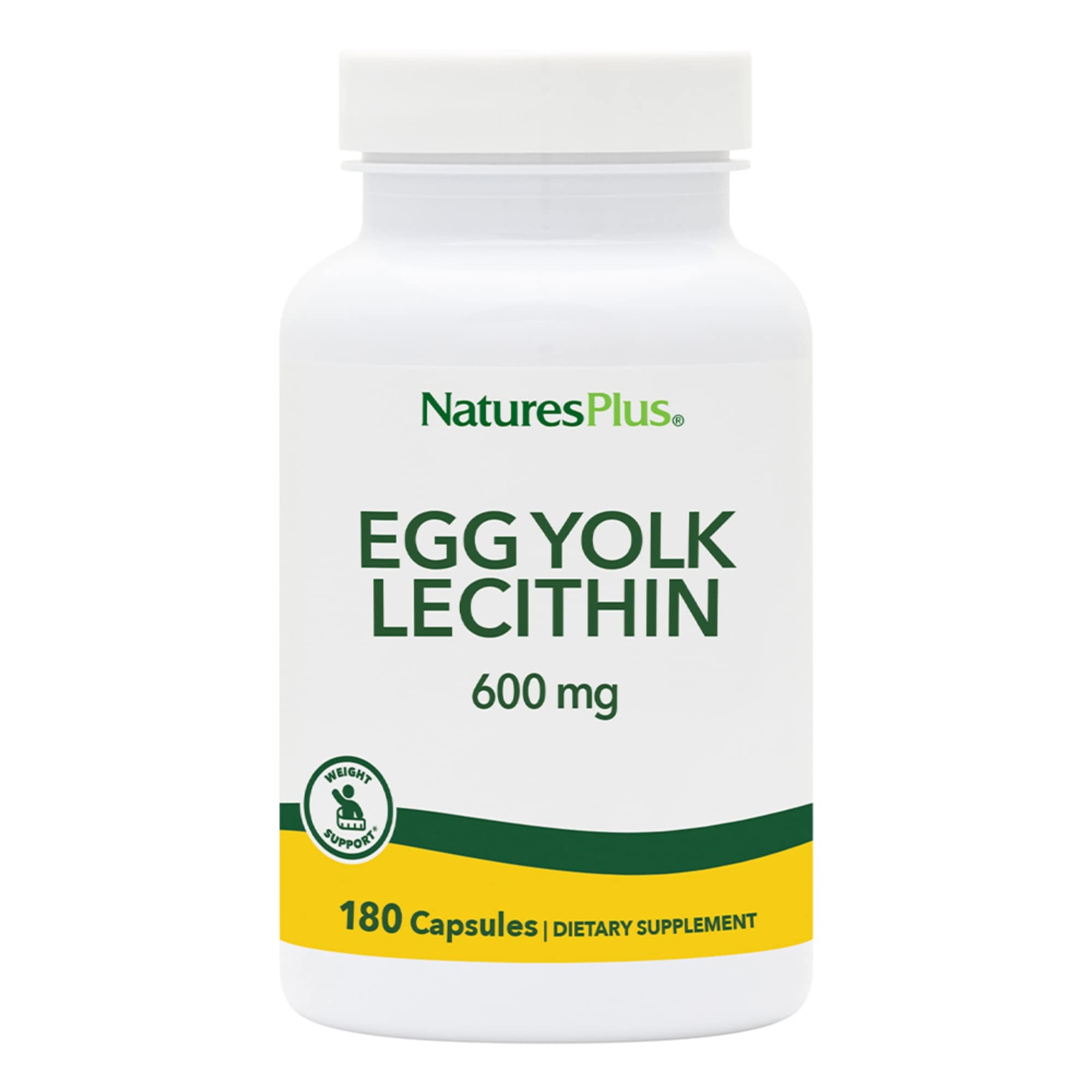 NaturesPlus Egg Yolk Lecithin bottle, convenient daily capsule option.