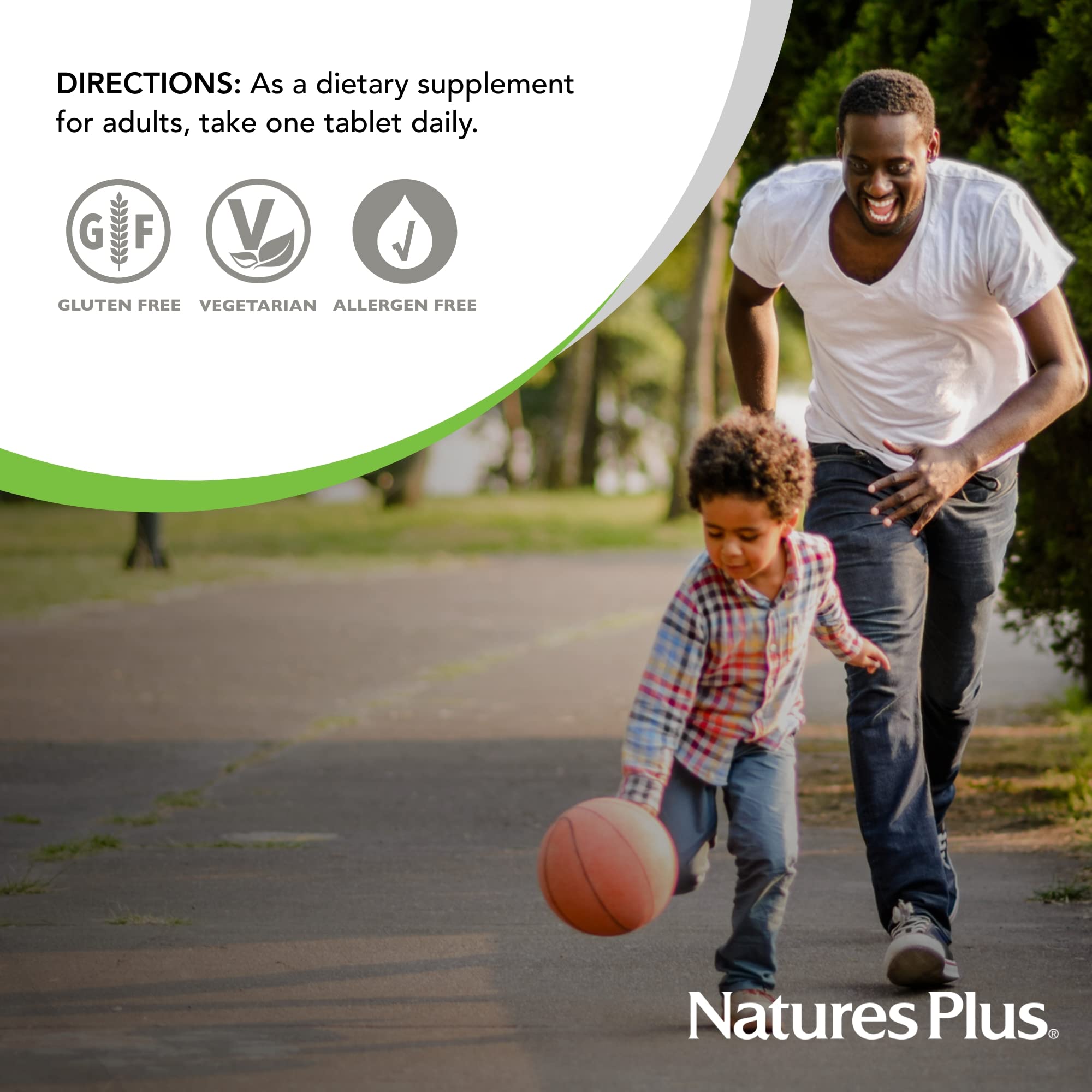NaturesPlus Folic Acid Hearts B6-B12 graphic communicates vitamin B support.