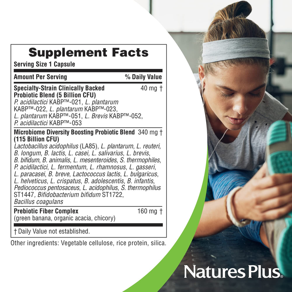Nature's Plus GI Natural Probiotic Mega label highlights gluten-free and allergen-free features.