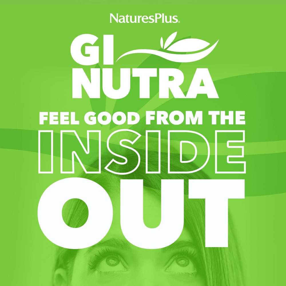 Bi layered tablet design visible on NaturesPlus GI Natural supplement.