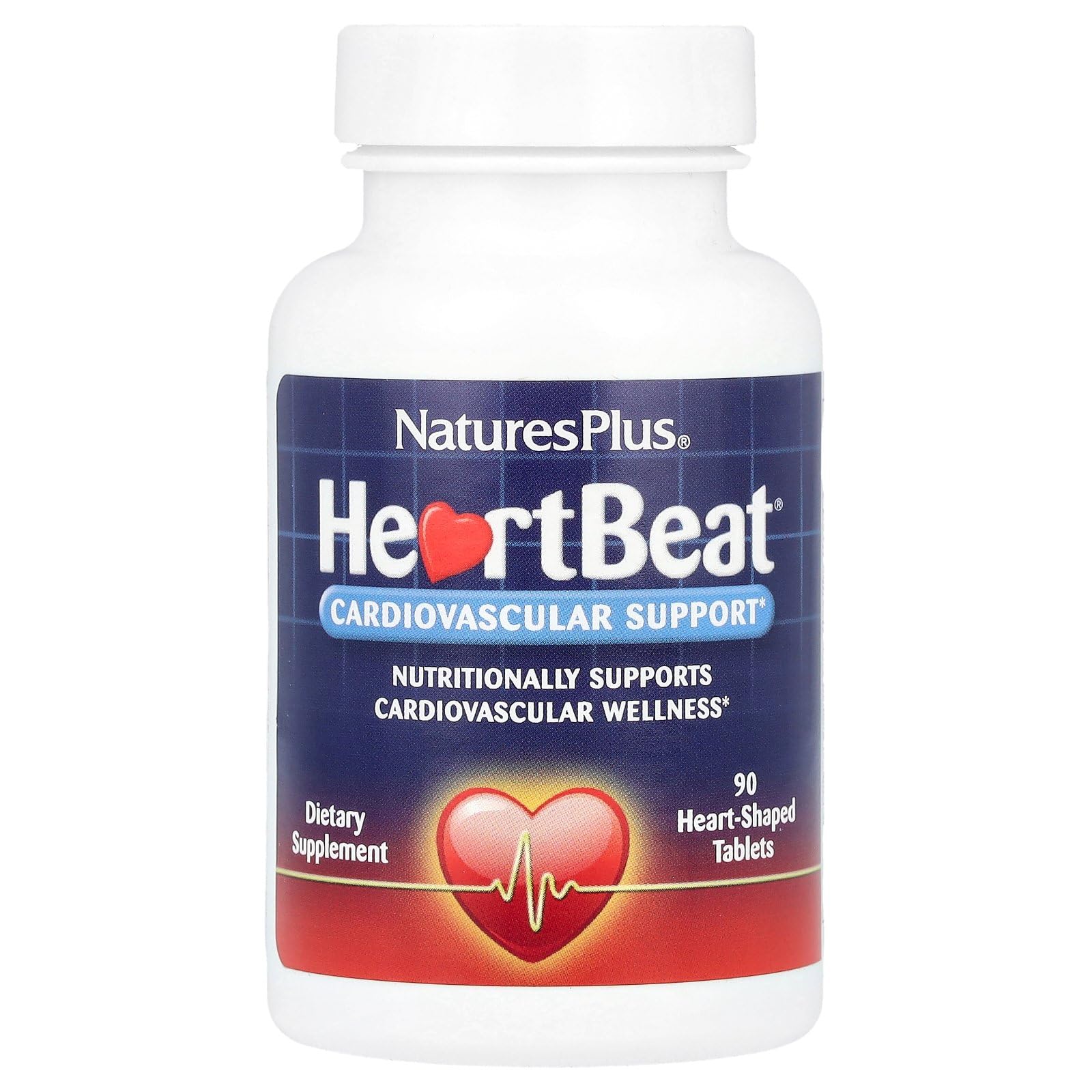 NaturesPlus Heartbeat bottle front showing vegan tablets for daily wellness.