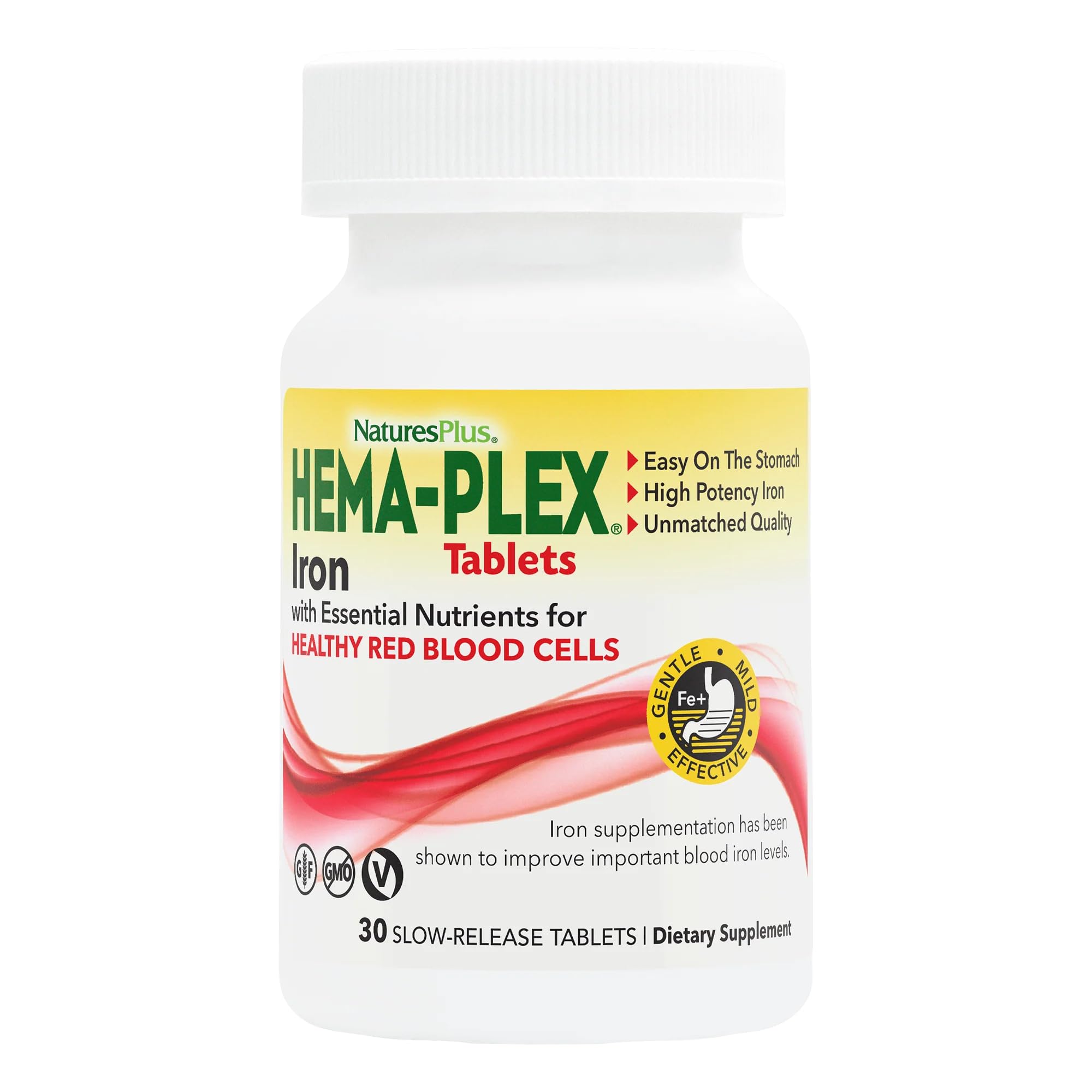 NaturesPlus Hema-Plex Iron bottle front showing the 85 mg iron form for daily support